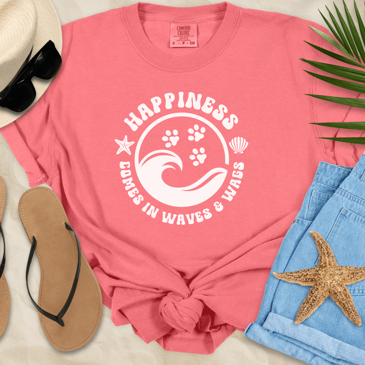Happiness Comes In Waves & Wags T-shirt