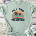 Mint green t-shirt with 'Full-Time Vacationer' graphic and palm trees, perfect for summer casual wear.
