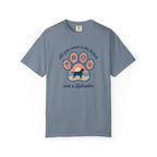 Light blue t-shirt featuring a Labrador graphic, beach theme, and playful text design.