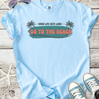 Light blue cotton t-shirt with 'Go to the Beach' graphic and palm tree design, perfect for summer.