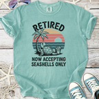 Light teal retired graphic tee featuring turtle and palm tree design, perfect for beach lovers.