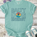 Mint green unisex t-shirt with 'Salty Dog Energy' graphic, perfect for dog lovers and beach enthusiasts.