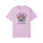 Light pink t-shirt featuring a Labrador and beach-themed graphic design.