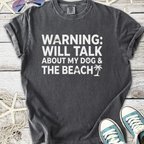 Gray cotton t-shirt with a humorous dog and beach graphic, perfect for casual summer wear.