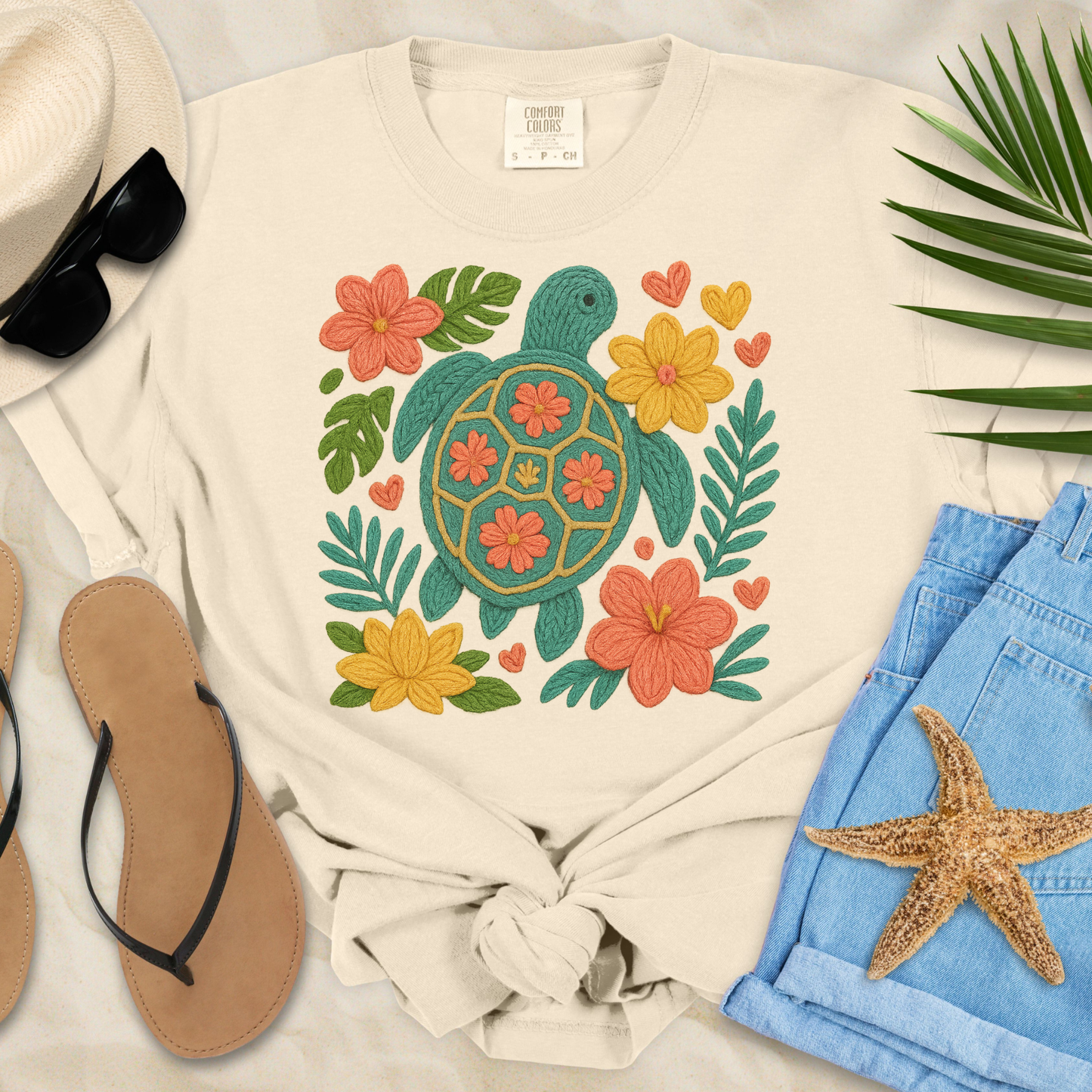 Tropical Faux Yarn Turtle T-Shirt
