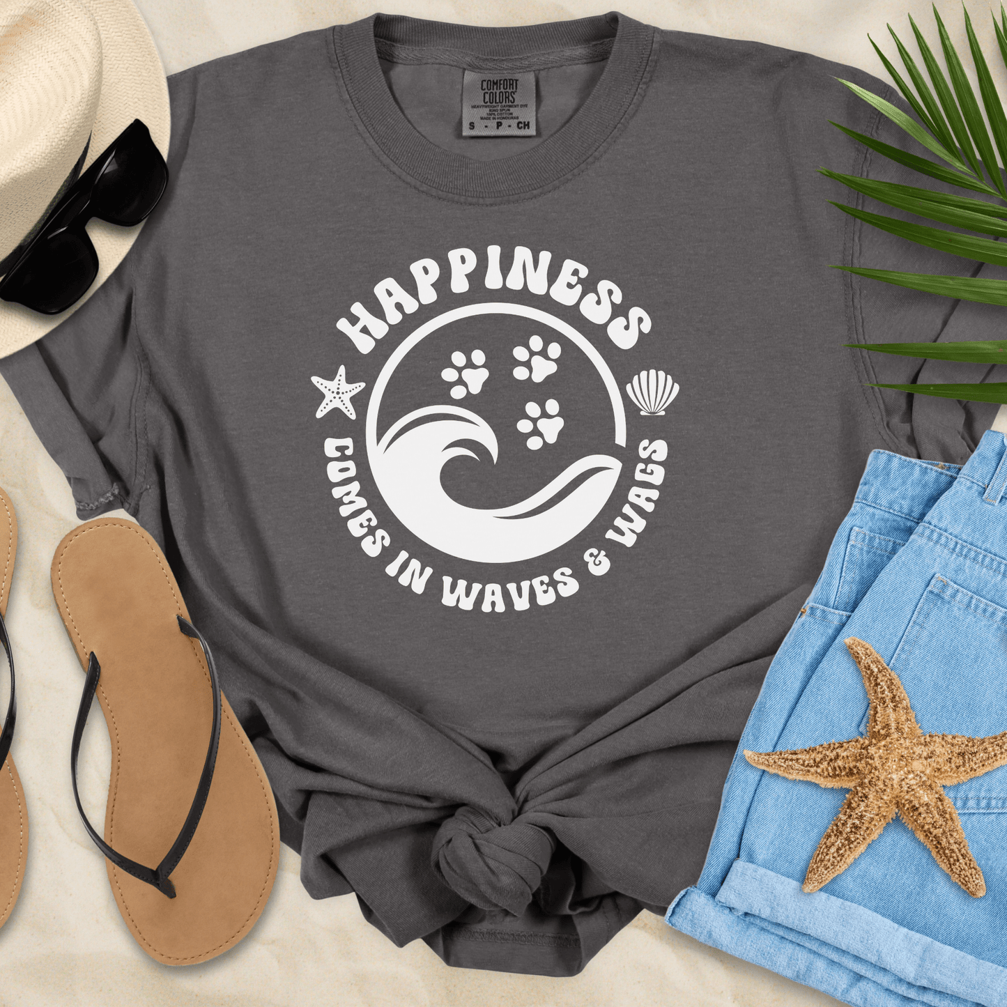 Happiness Comes In Waves & Wags T-shirt