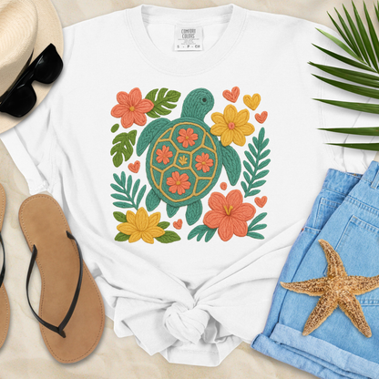 Tropical Faux Yarn Turtle T-Shirt