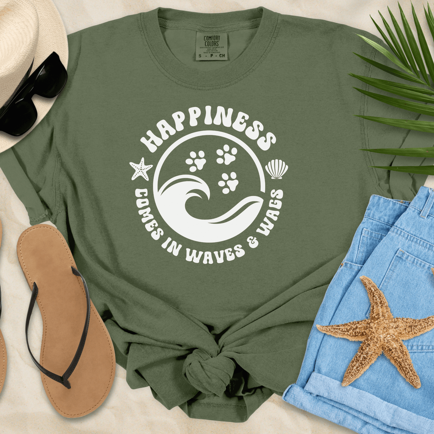 Happiness Comes In Waves & Wags T-shirt