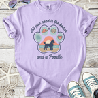 Light purple t-shirt with a beach-themed poodle graphic, perfect for dog lovers.