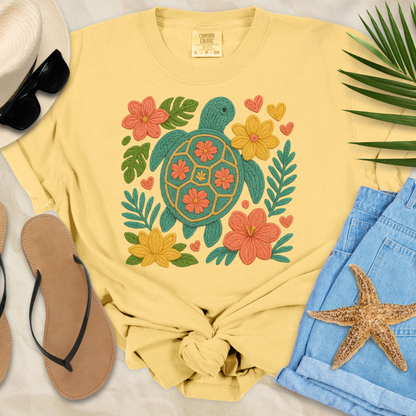 Tropical Faux Yarn Turtle T-Shirt