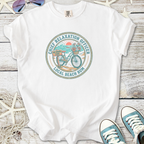 White t-shirt featuring 'Chief Relaxation Officer' graphic with beach bike design, perfect for beach lovers.