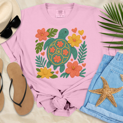 Tropical Faux Yarn Turtle T-Shirt