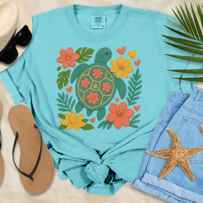 Tropical Faux Yarn Turtle T-Shirt